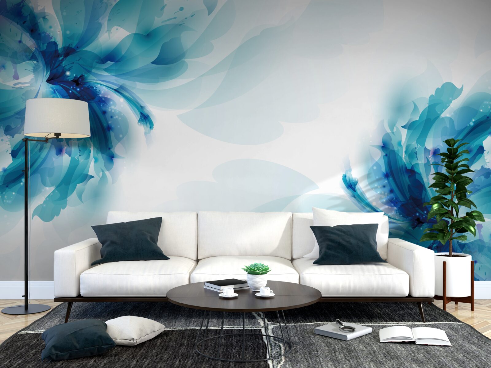 Fototapeta dwa duże narysowane niebieskie pąki