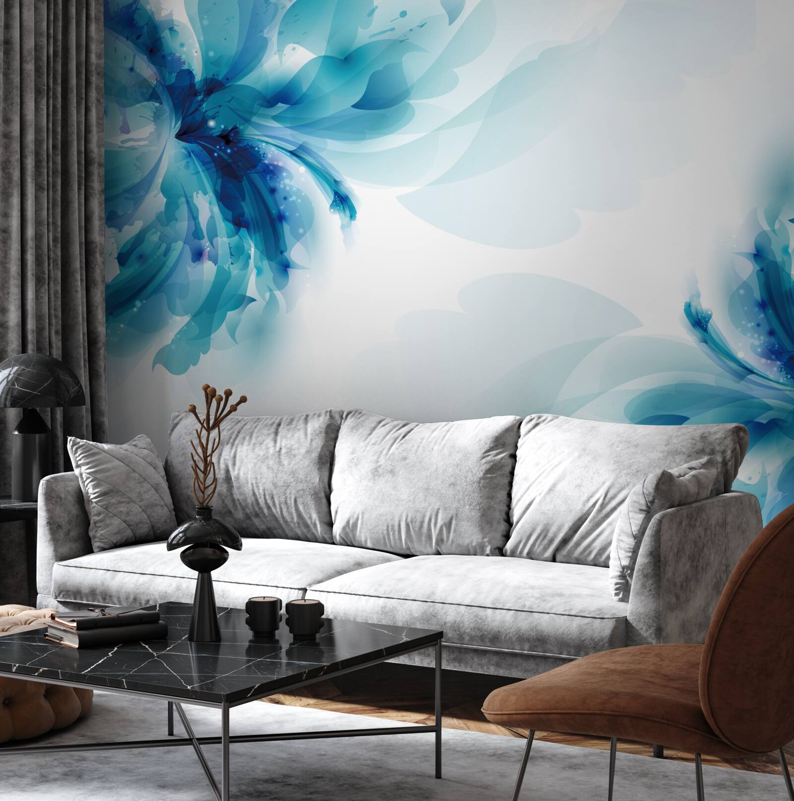 Fototapeta dwa duże narysowane niebieskie pąki