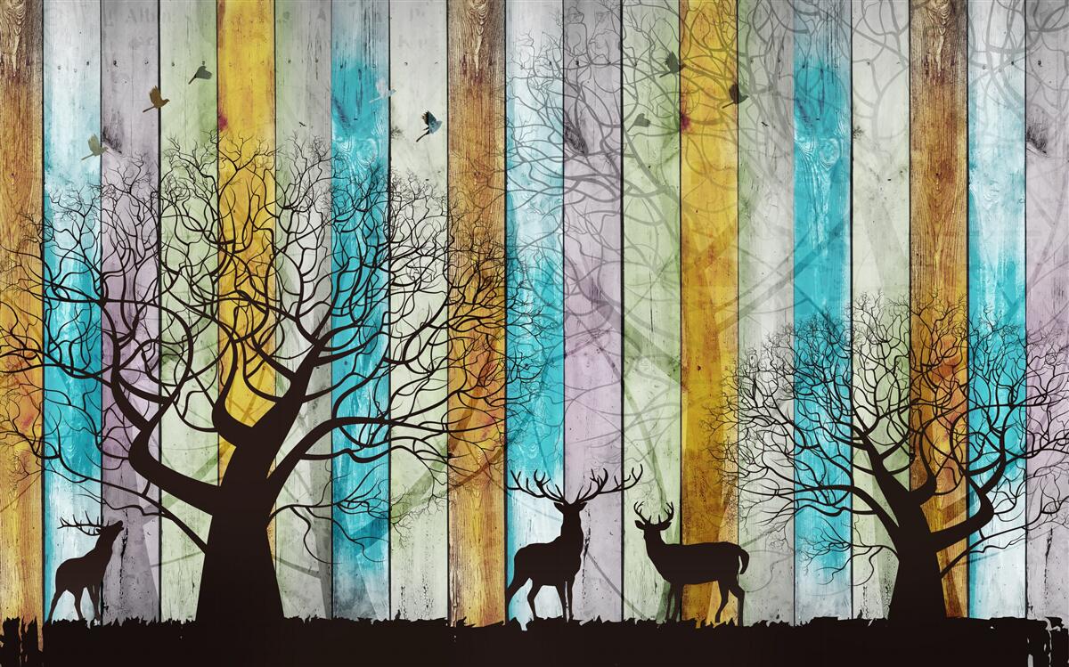 Fototapeta kontury drzew i łosi