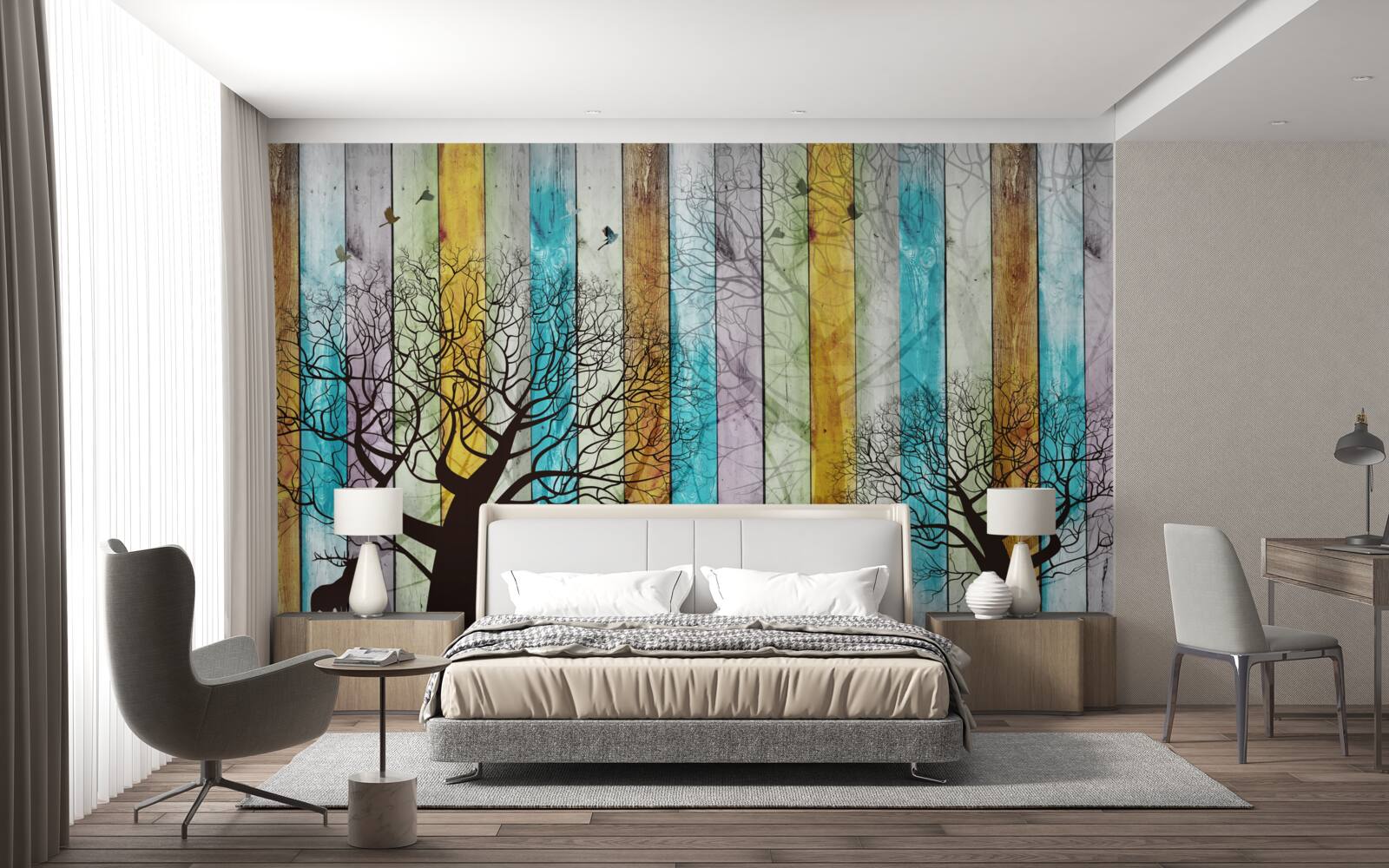 Fototapeta kontury drzew i łosi