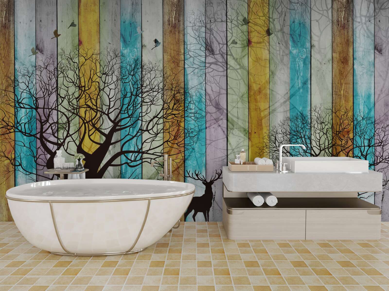 Fototapeta kontury drzew i łosi