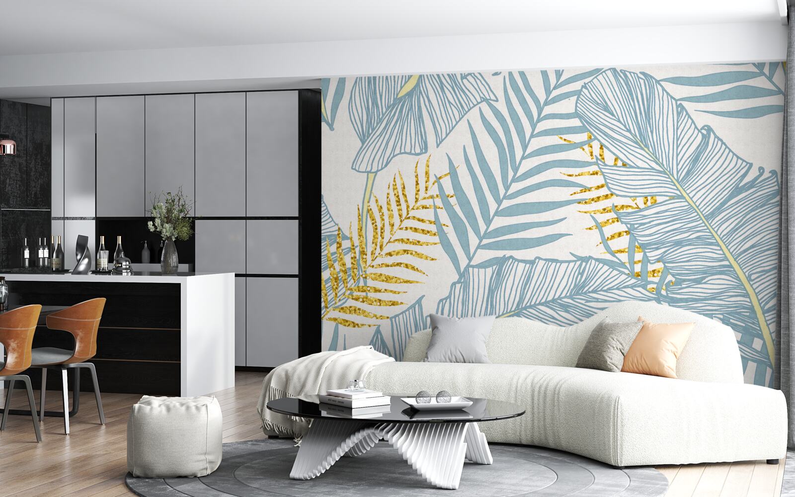 Fototapeta pióra w odcieniach błękitu i złota