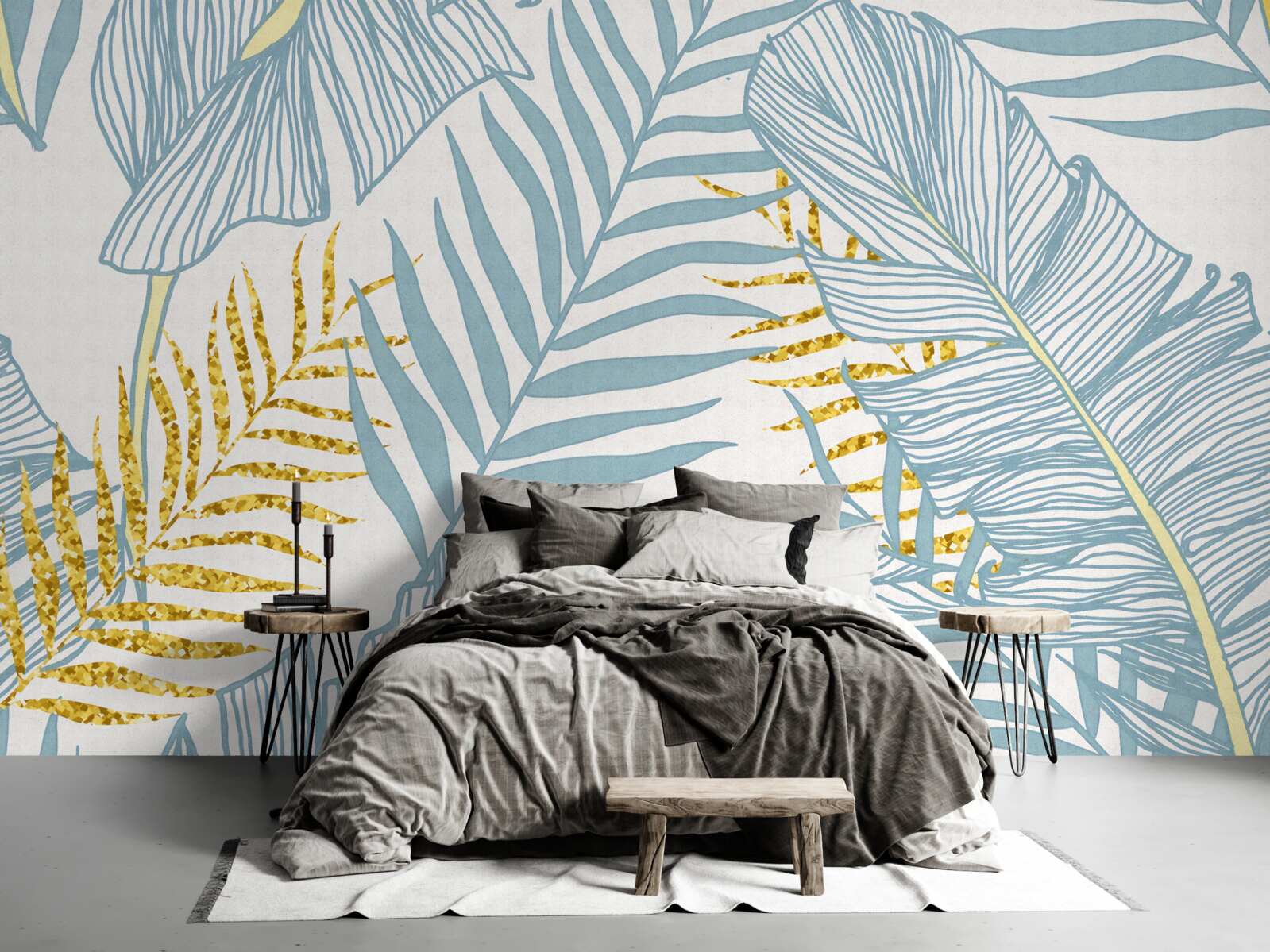 Fototapeta pióra w odcieniach błękitu i złota