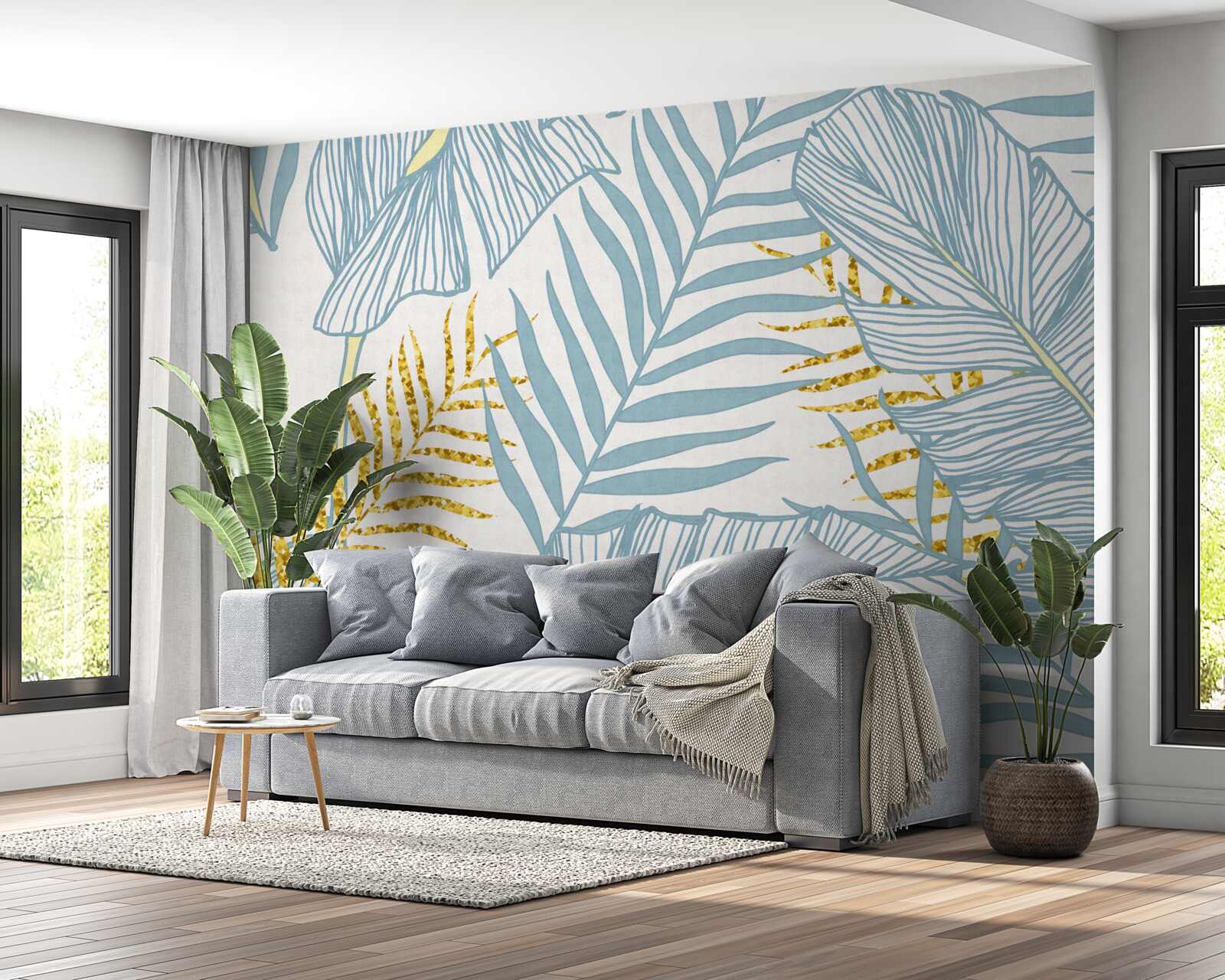 Fototapeta pióra w odcieniach błękitu i złota