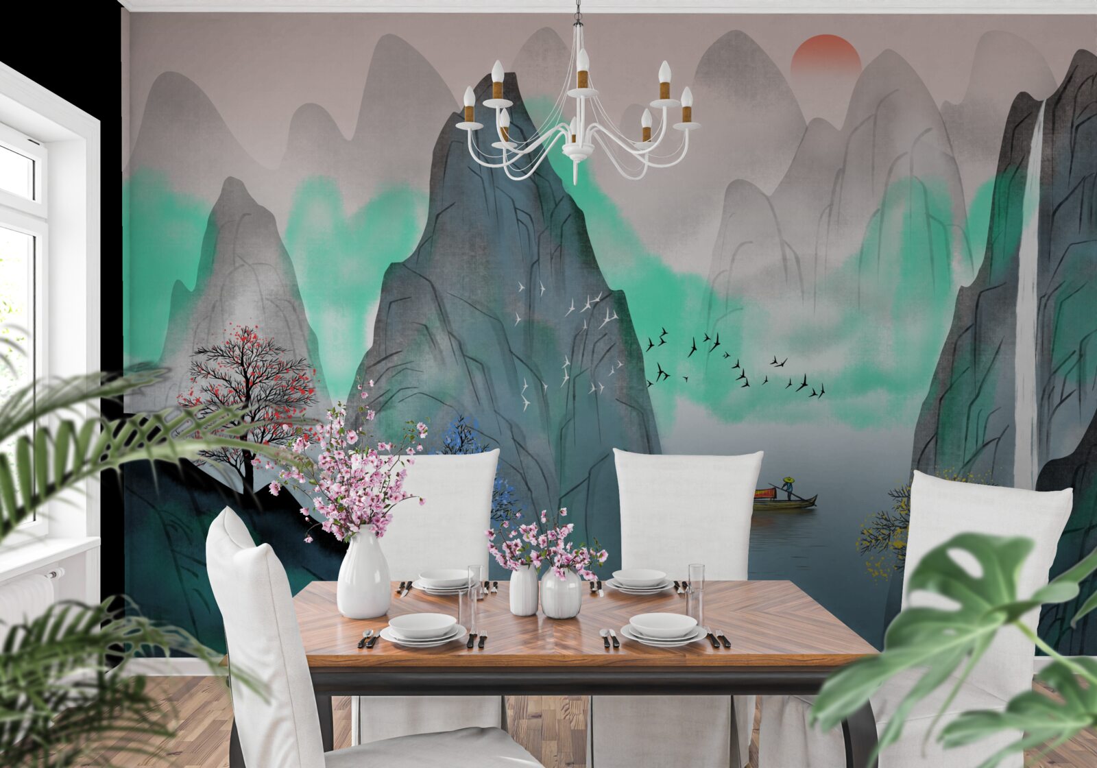 Fototapeta zachód słońca w abstrakcyjnych górach