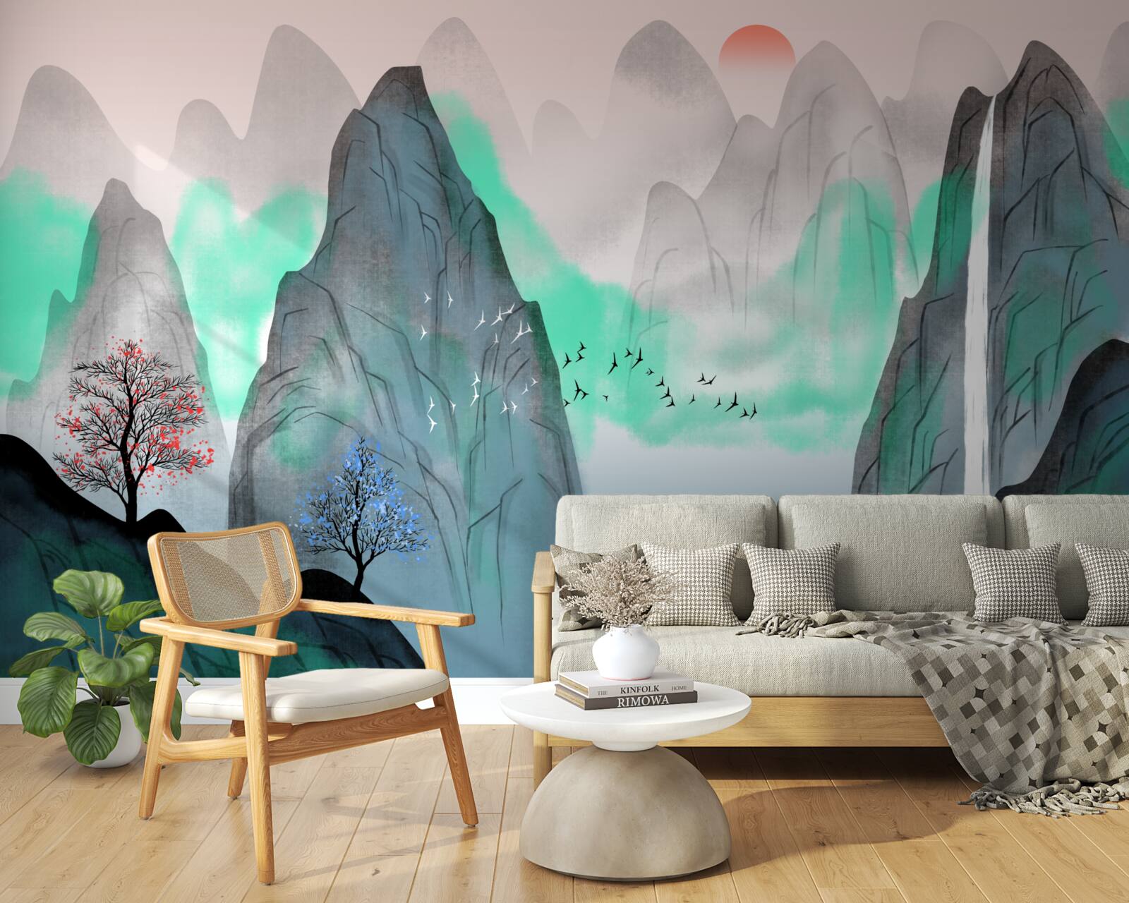 Fototapeta zachód słońca w abstrakcyjnych górach