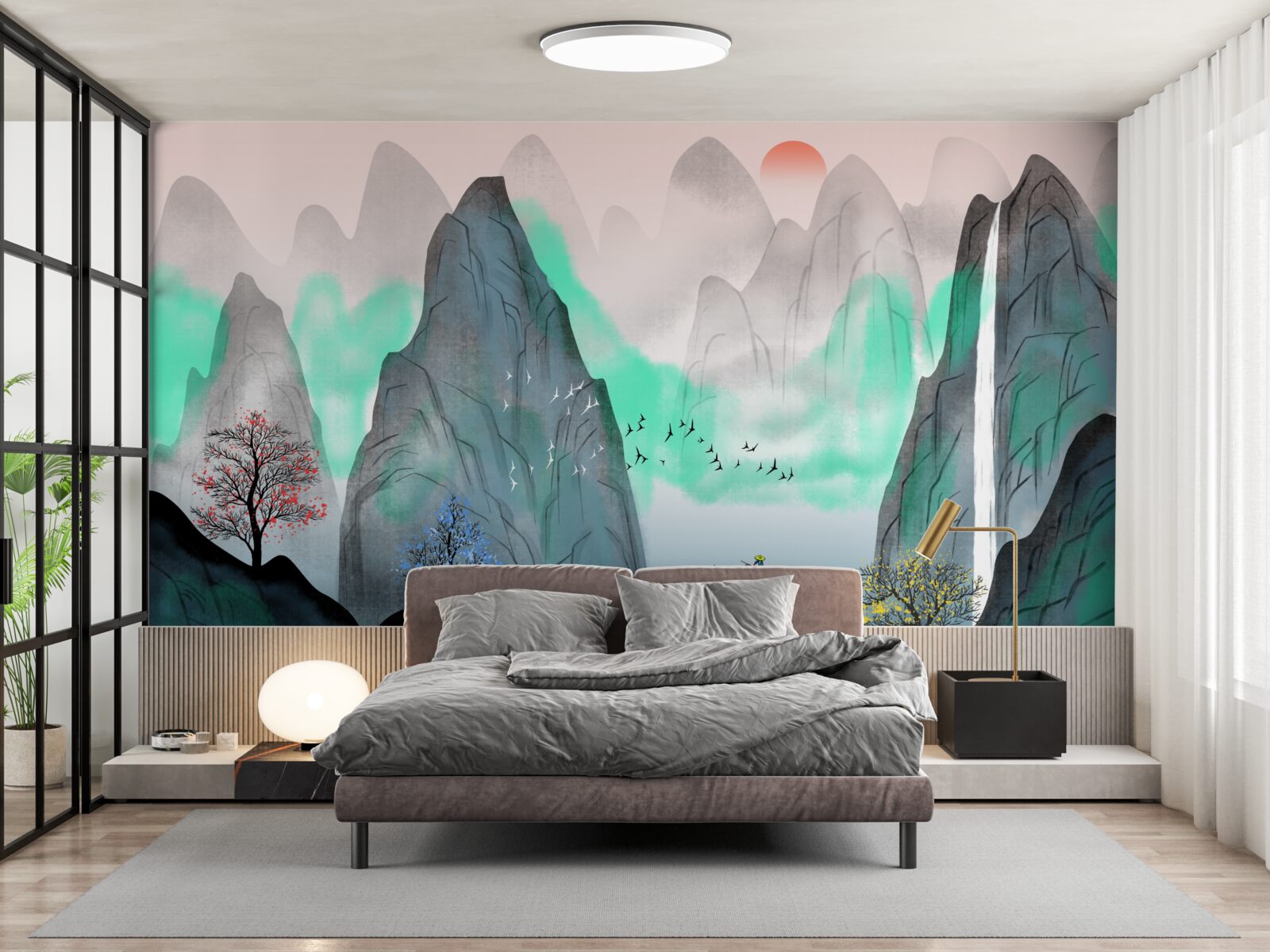 Fototapeta zachód słońca w abstrakcyjnych górach