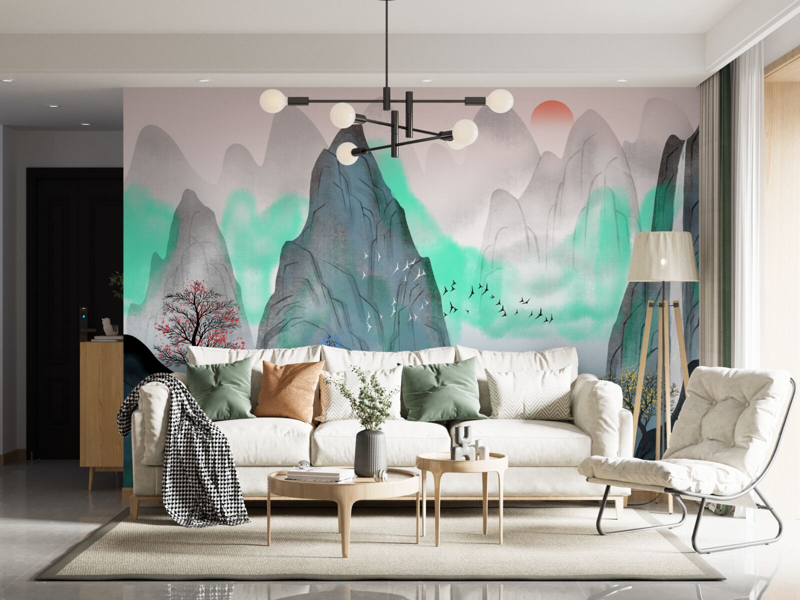 Fototapeta zachód słońca w abstrakcyjnych górach