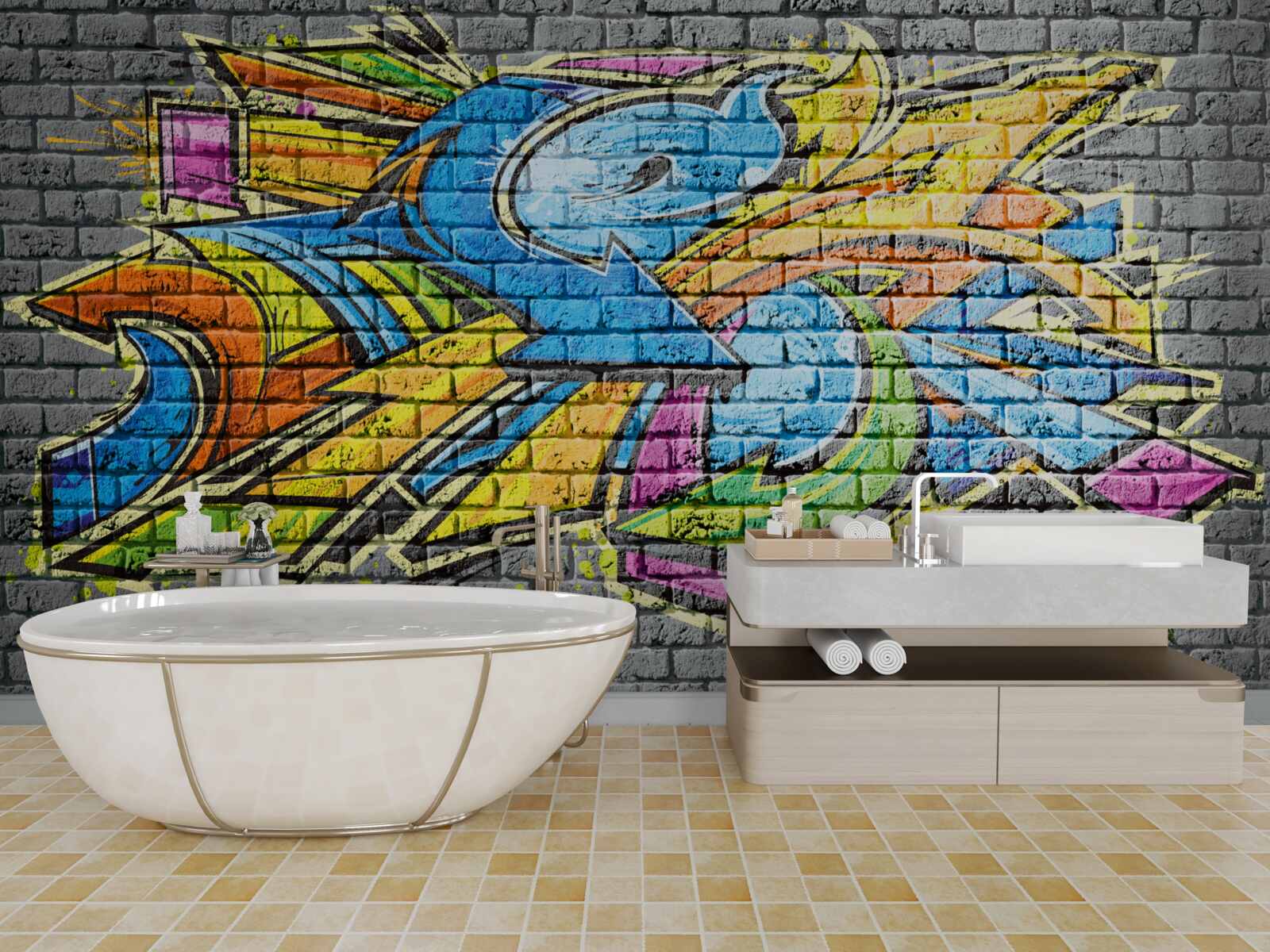 Fototapeta wielokolorowy obraz graffiti na ścianie