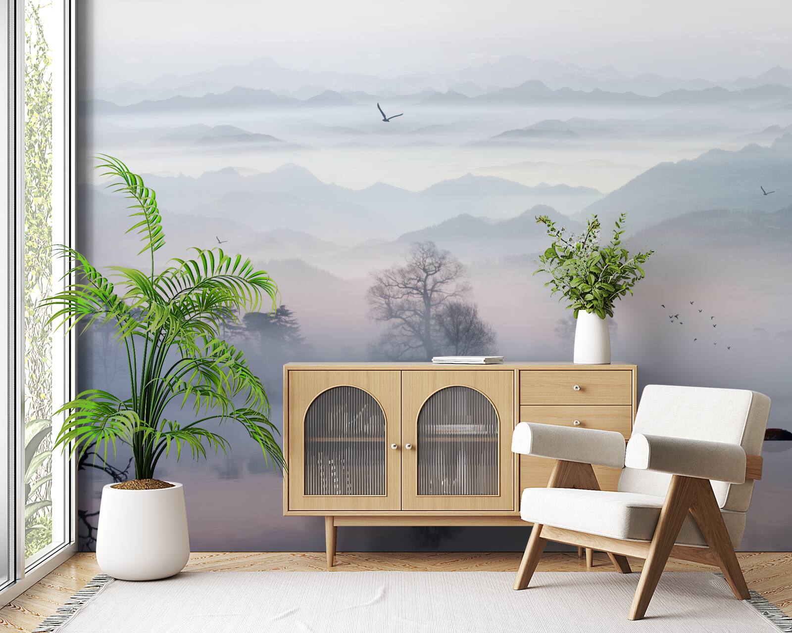 Fototapeta poranna mgła nad wodą jeziora