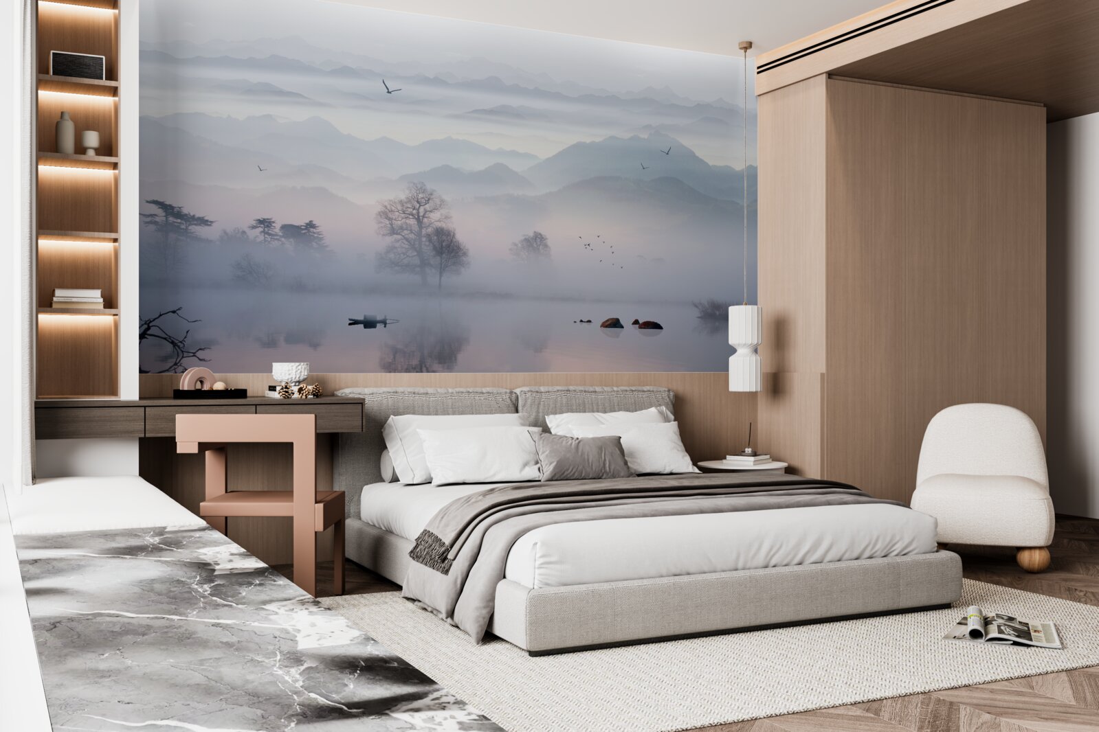 Fototapeta poranna mgła nad wodą jeziora