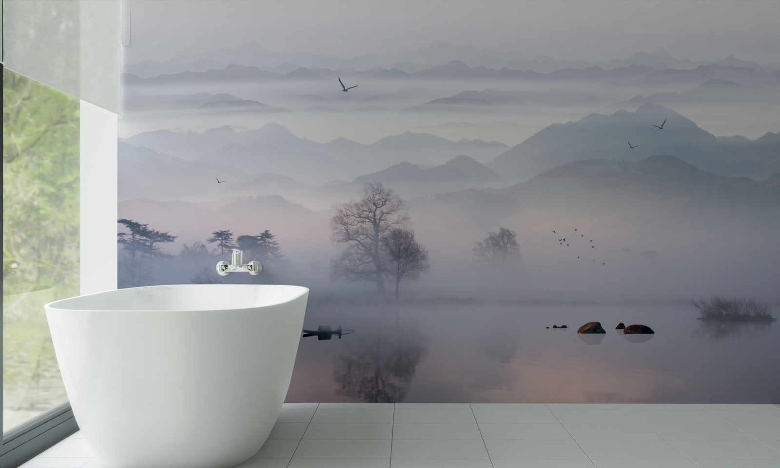 Fototapeta poranna mgła nad wodą jeziora