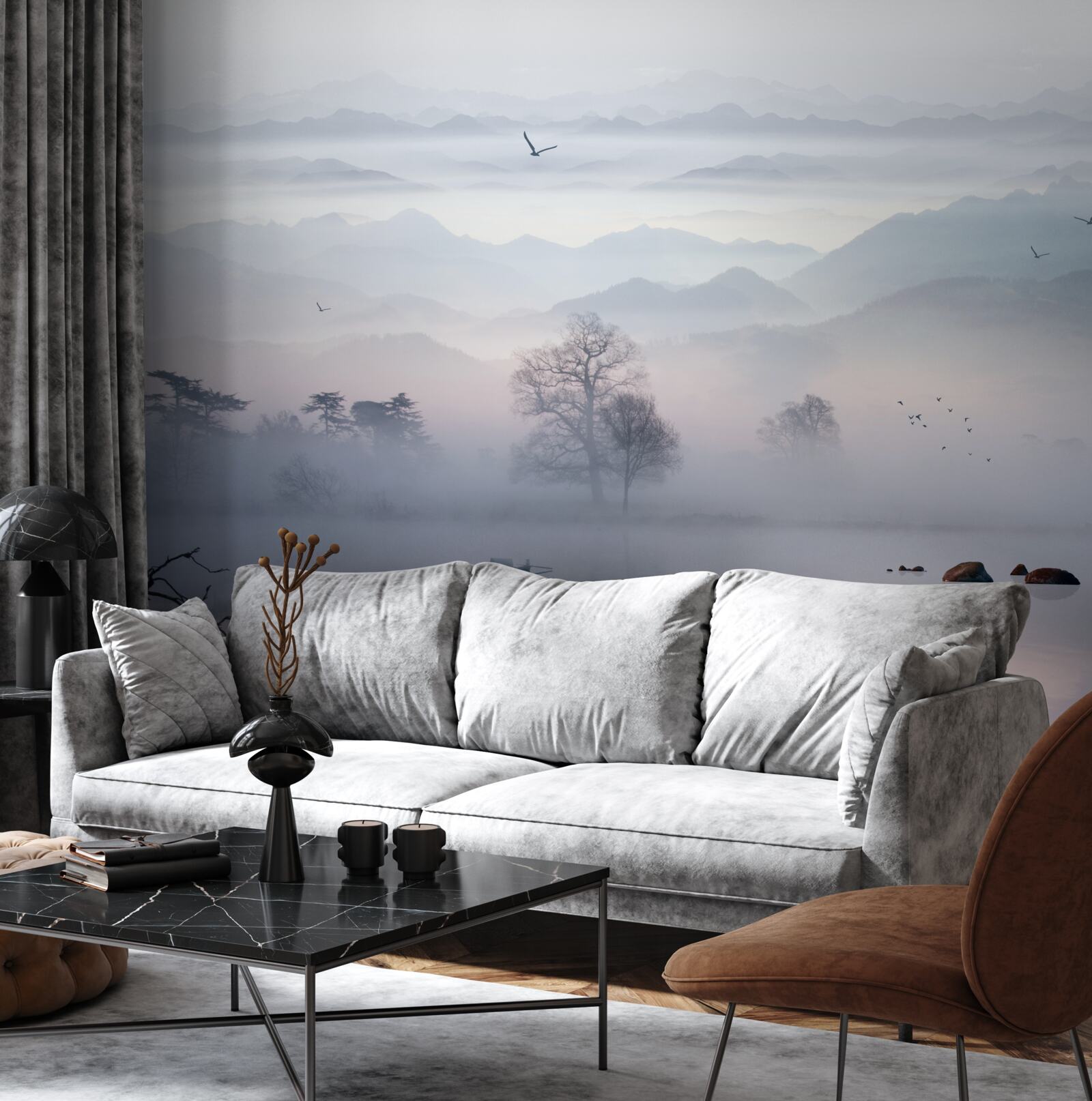 Fototapeta poranna mgła nad wodą jeziora