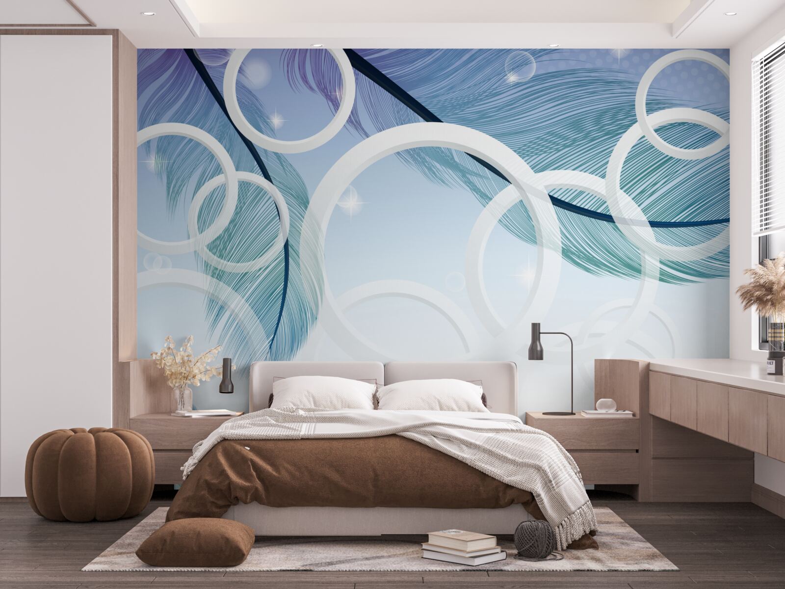 Fototapeta duże białe koła i pióra