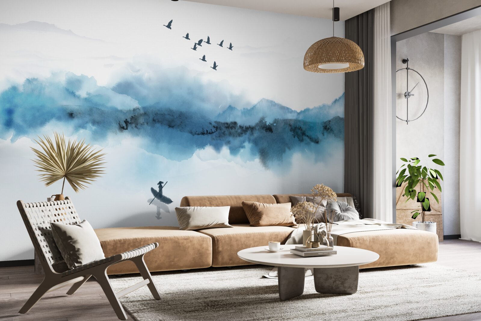 Fototapeta rybak spowity poranną mgłą