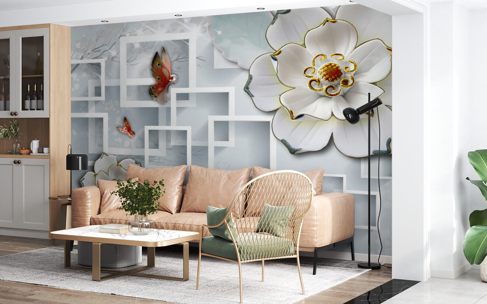 Fototapeta geometryczne kształty i białe lotosy