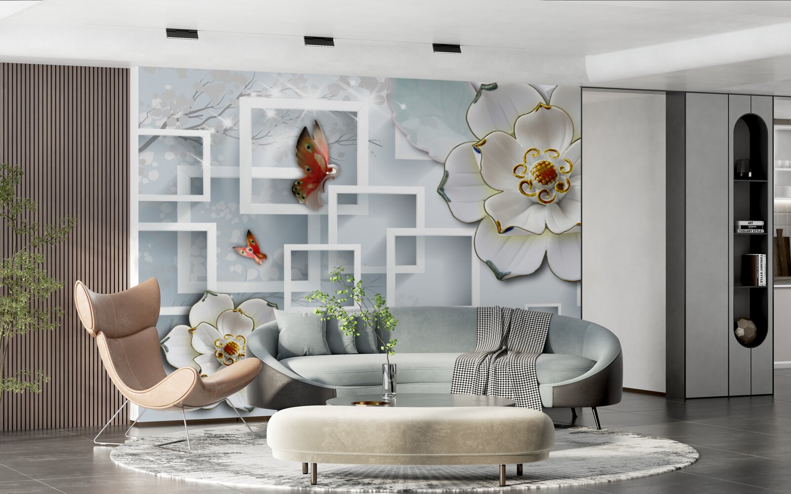 Fototapeta geometryczne kształty i białe lotosy