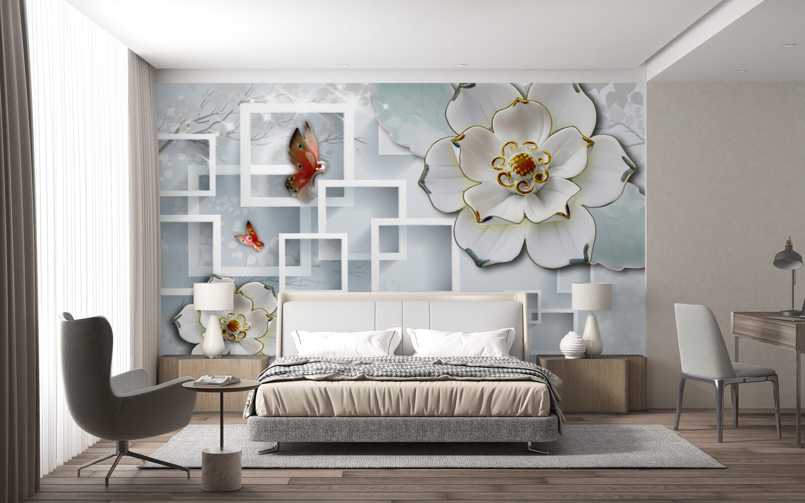 Fototapeta geometryczne kształty i białe lotosy