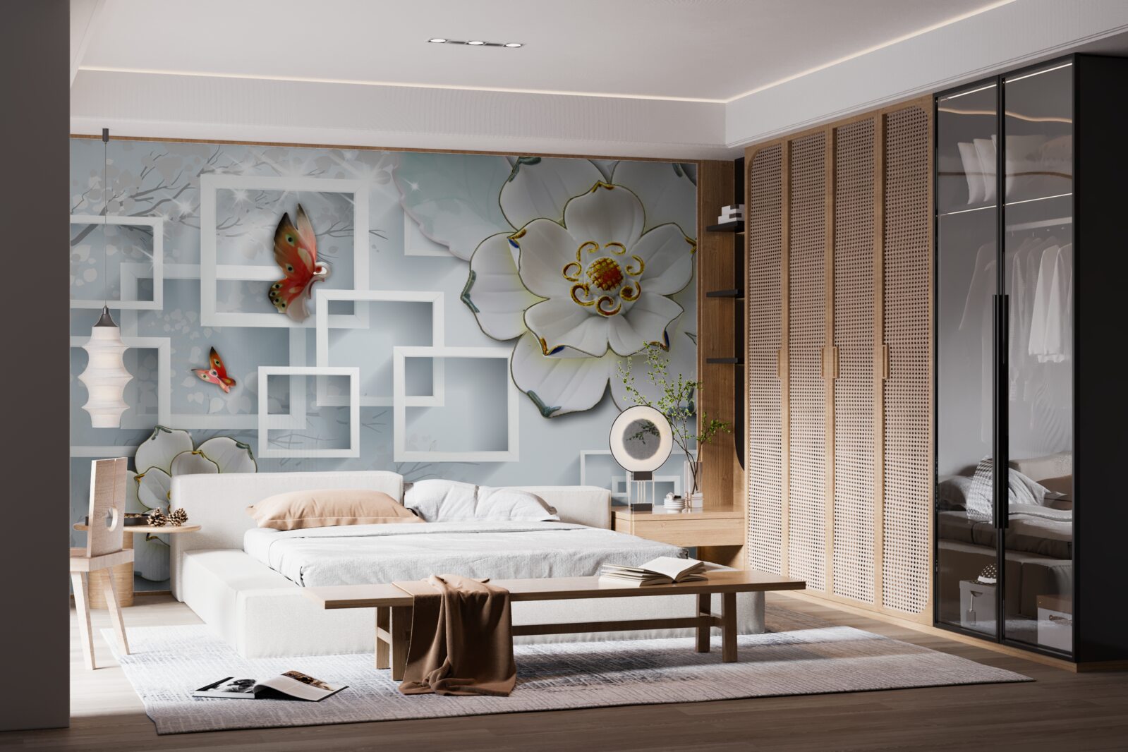 Fototapeta geometryczne kształty i białe lotosy