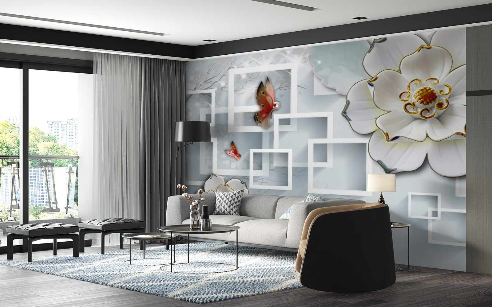 Fototapeta geometryczne kształty i białe lotosy