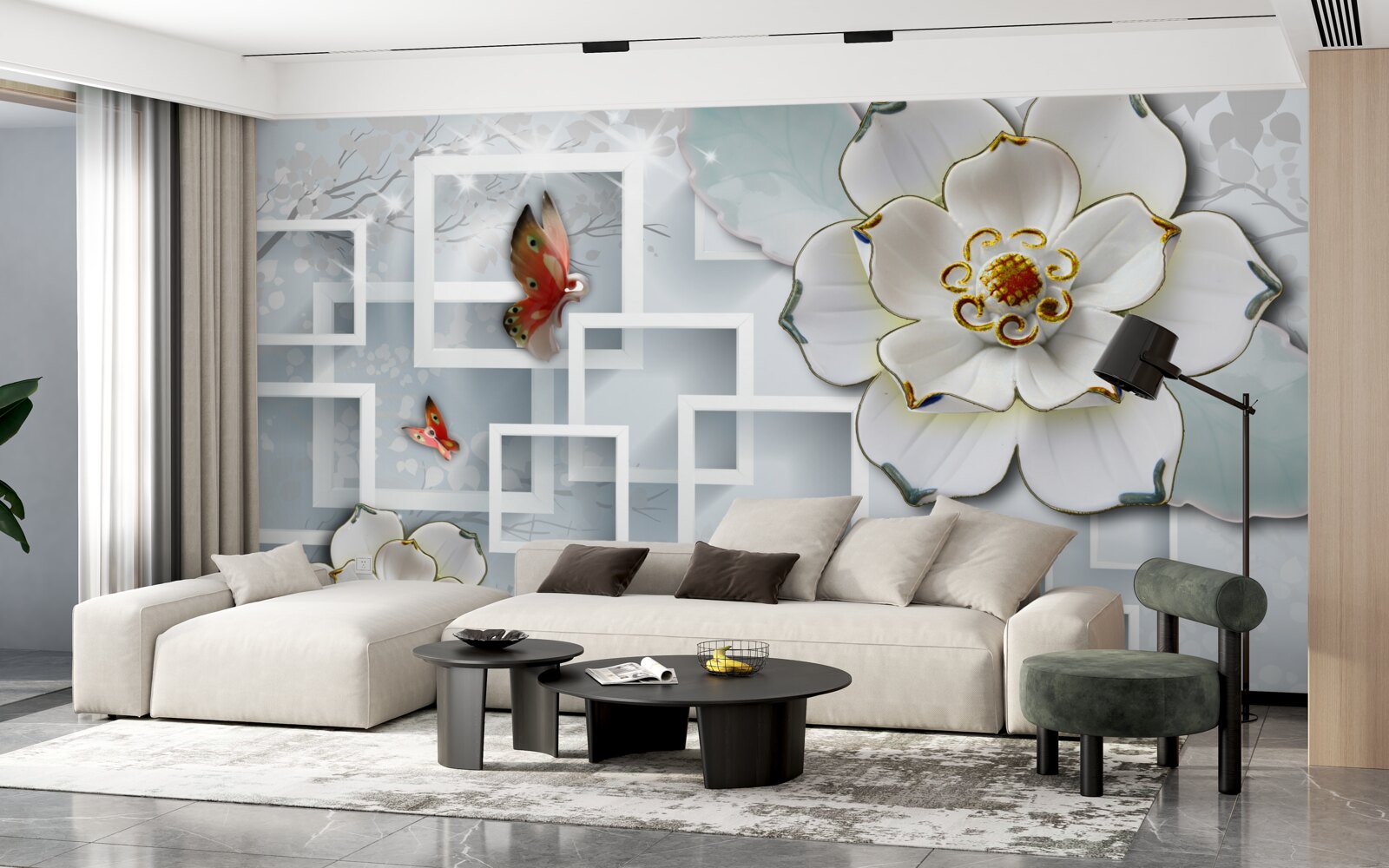 Fototapeta geometryczne kształty i białe lotosy