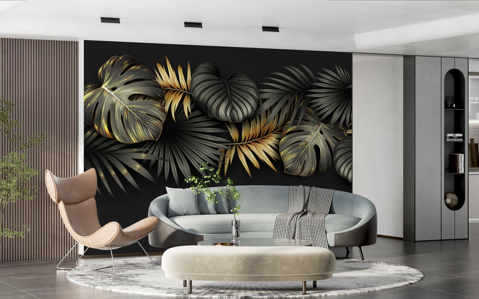 Fototapeta złote liście na czarnym tle