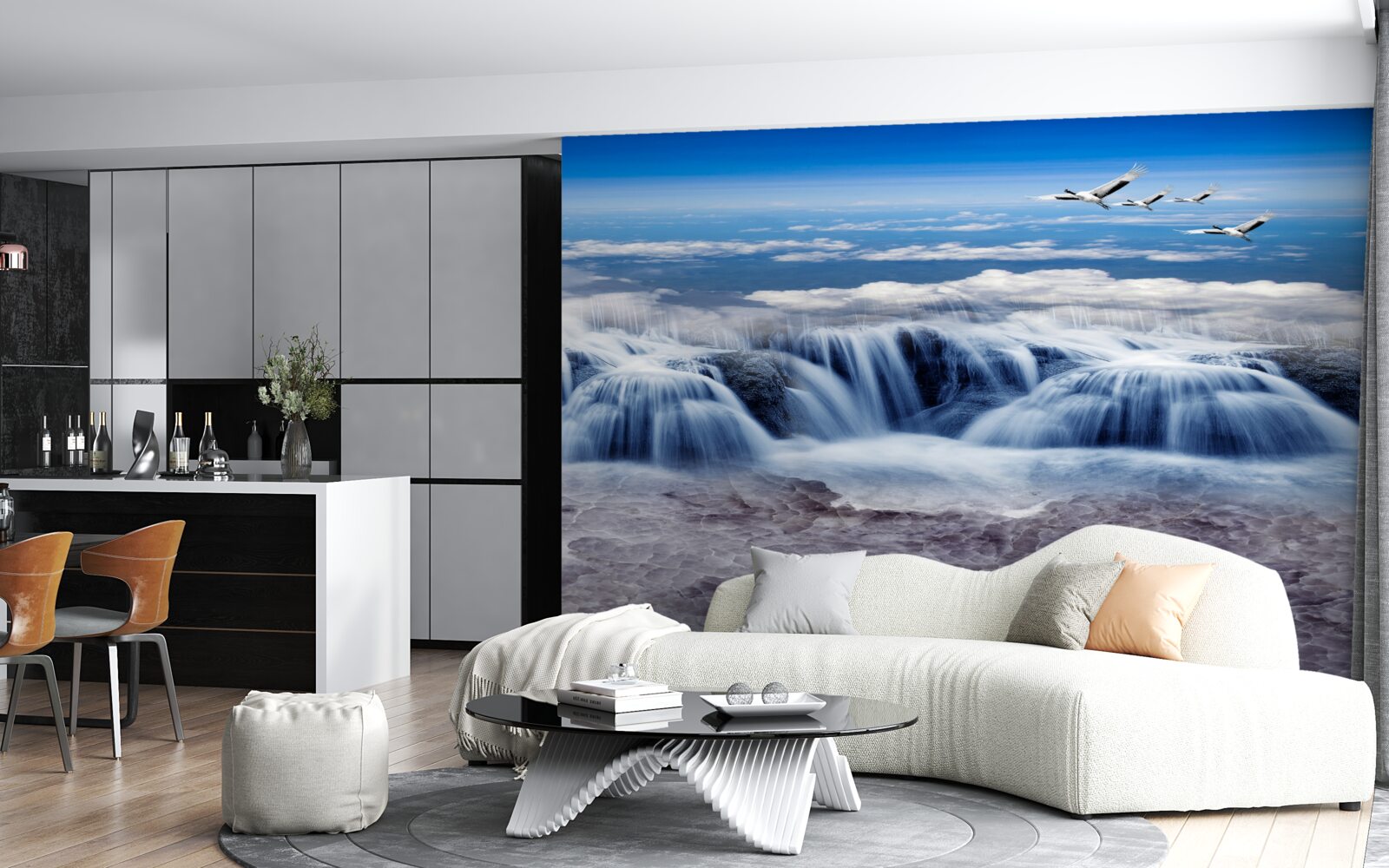 Fototapeta wodospad, nad którym szybują ptaki