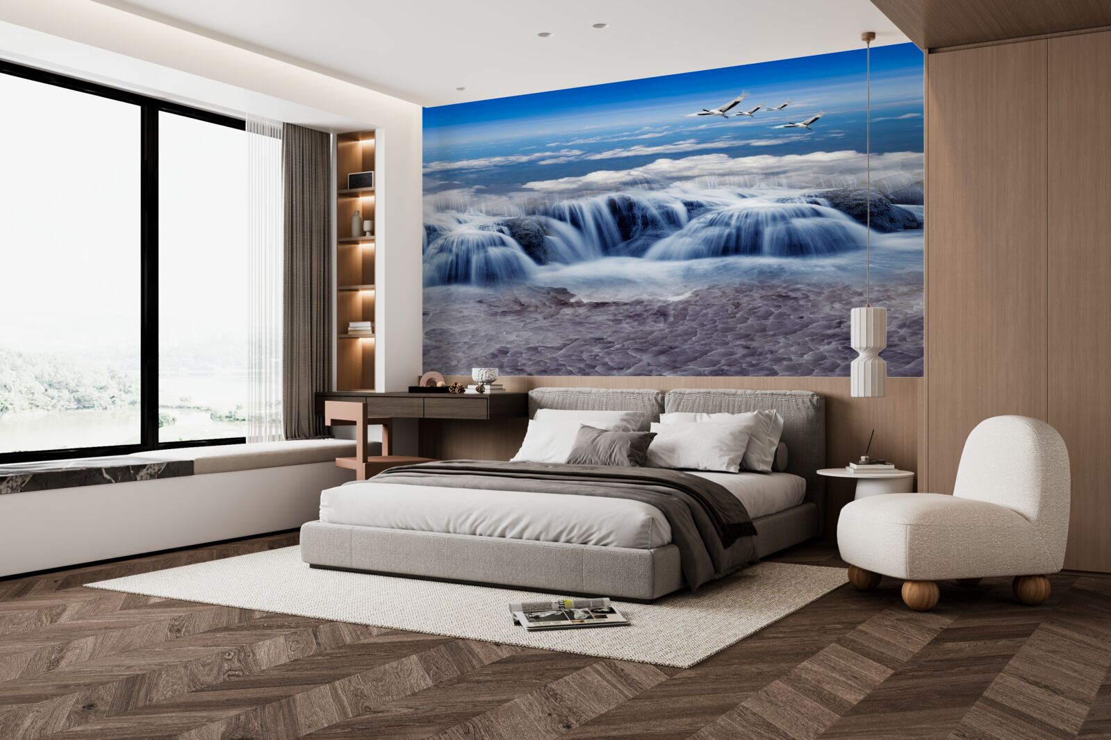 Fototapeta wodospad, nad którym szybują ptaki