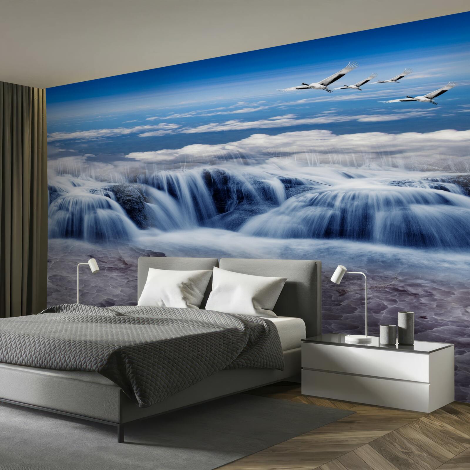 Fototapeta wodospad, nad którym szybują ptaki