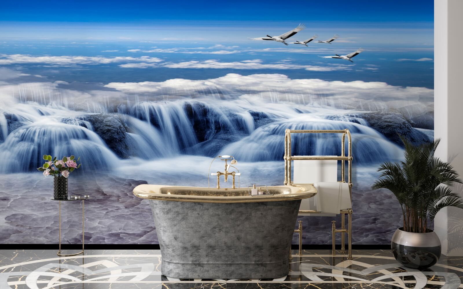 Fototapeta wodospad, nad którym szybują ptaki