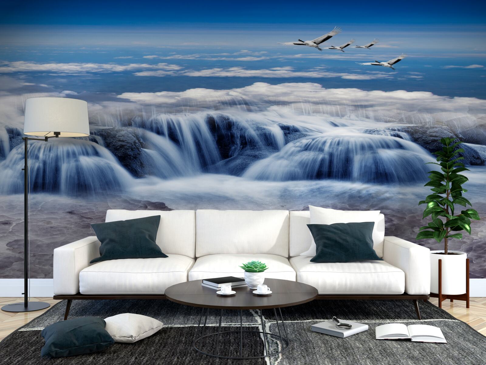 Fototapeta wodospad, nad którym szybują ptaki