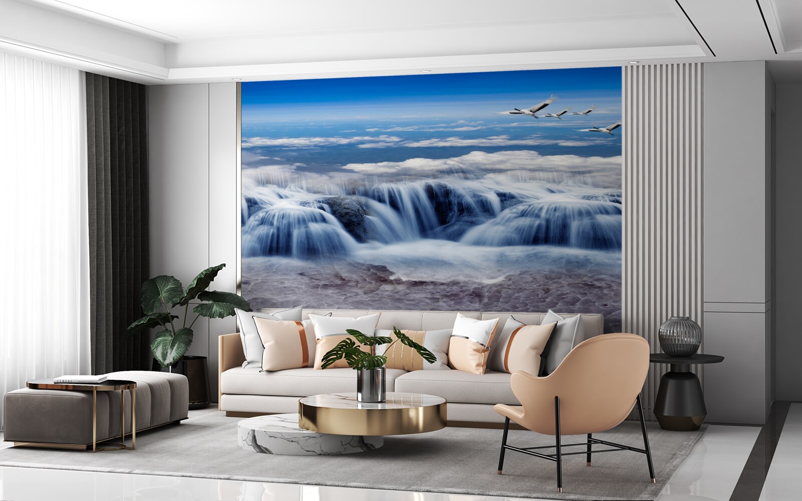 Fototapeta wodospad, nad którym szybują ptaki