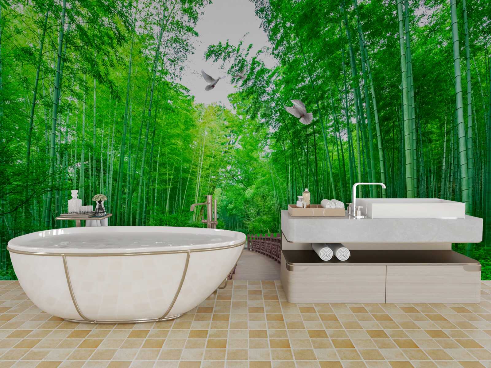 Fototapeta Ścieżka przez zielony las bambusowy