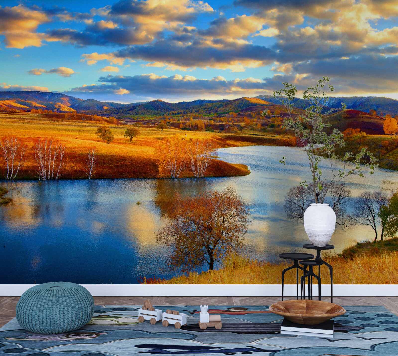 Fototapeta krajobraz z jeziorem jesienią