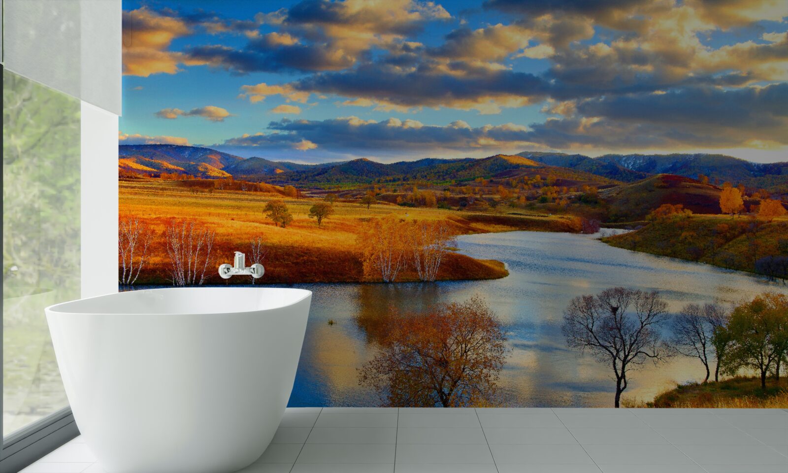 Fototapeta krajobraz z jeziorem jesienią