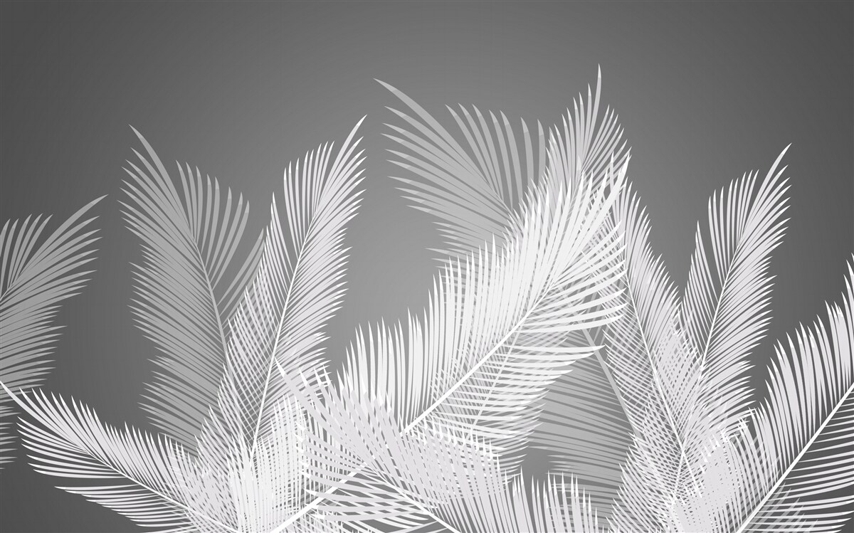 Fototapeta pióro przesuwa się po białych liściach na szarym tle