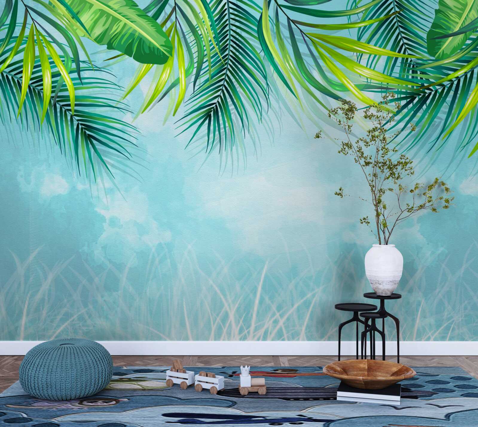 Fototapeta tropikalne liście na tle błękitnego nieba