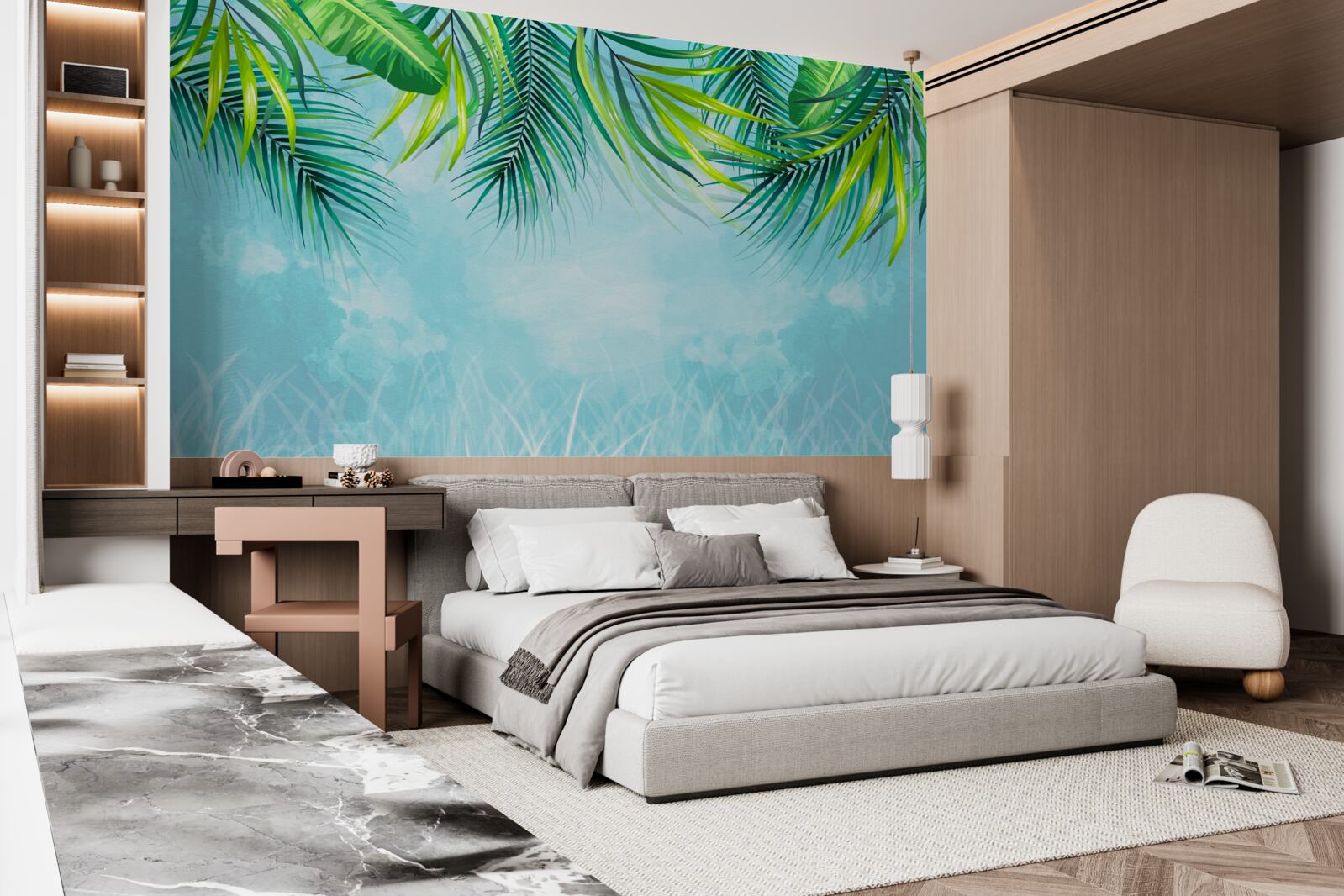 Fototapeta tropikalne liście na tle błękitnego nieba