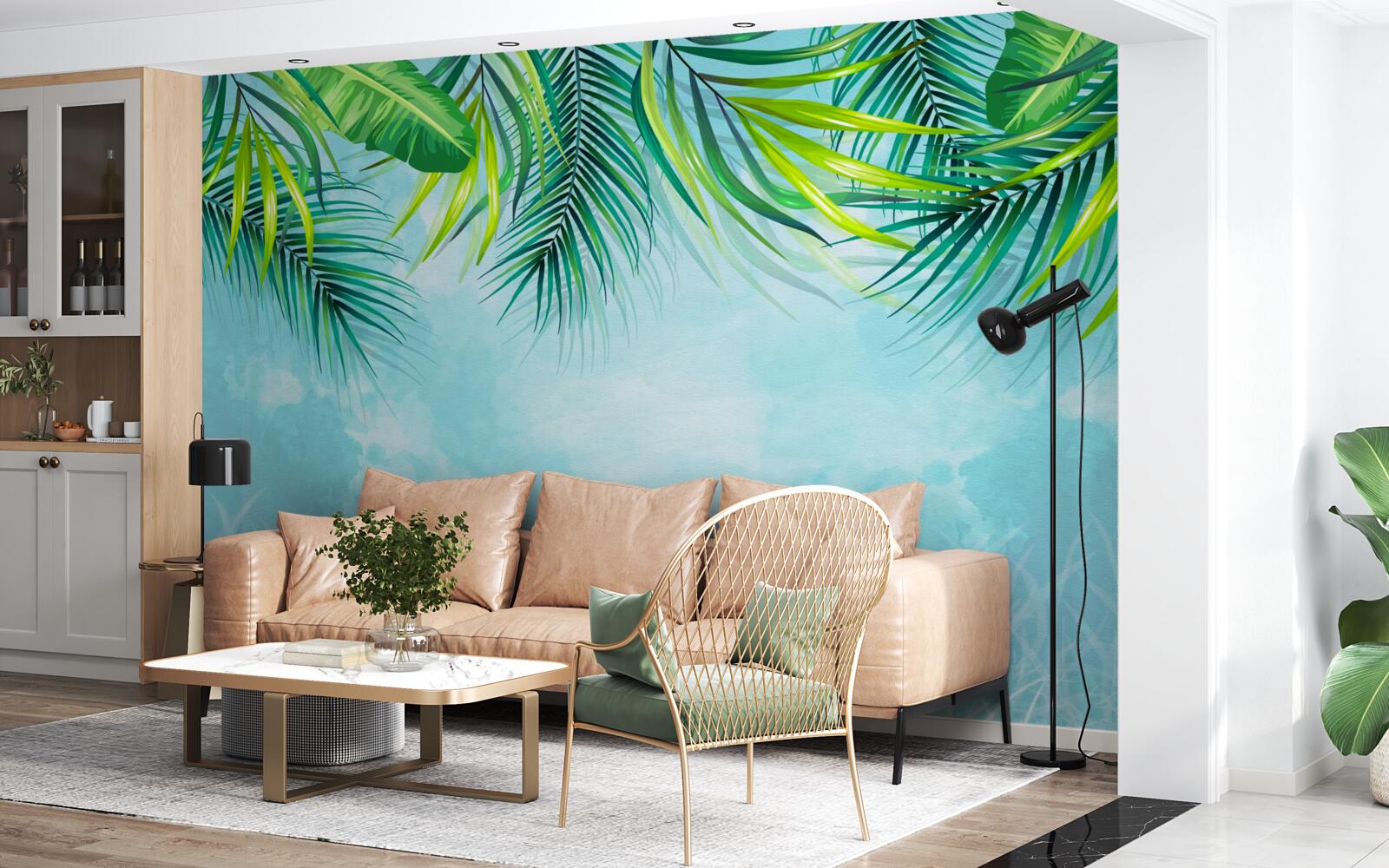 Fototapeta tropikalne liście na tle błękitnego nieba