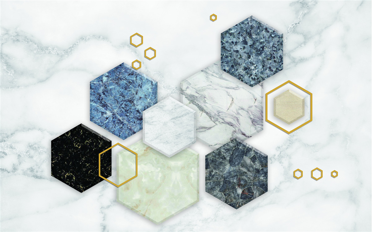 Fototapeta pięciokątne mozaiki na tle białego marmuru