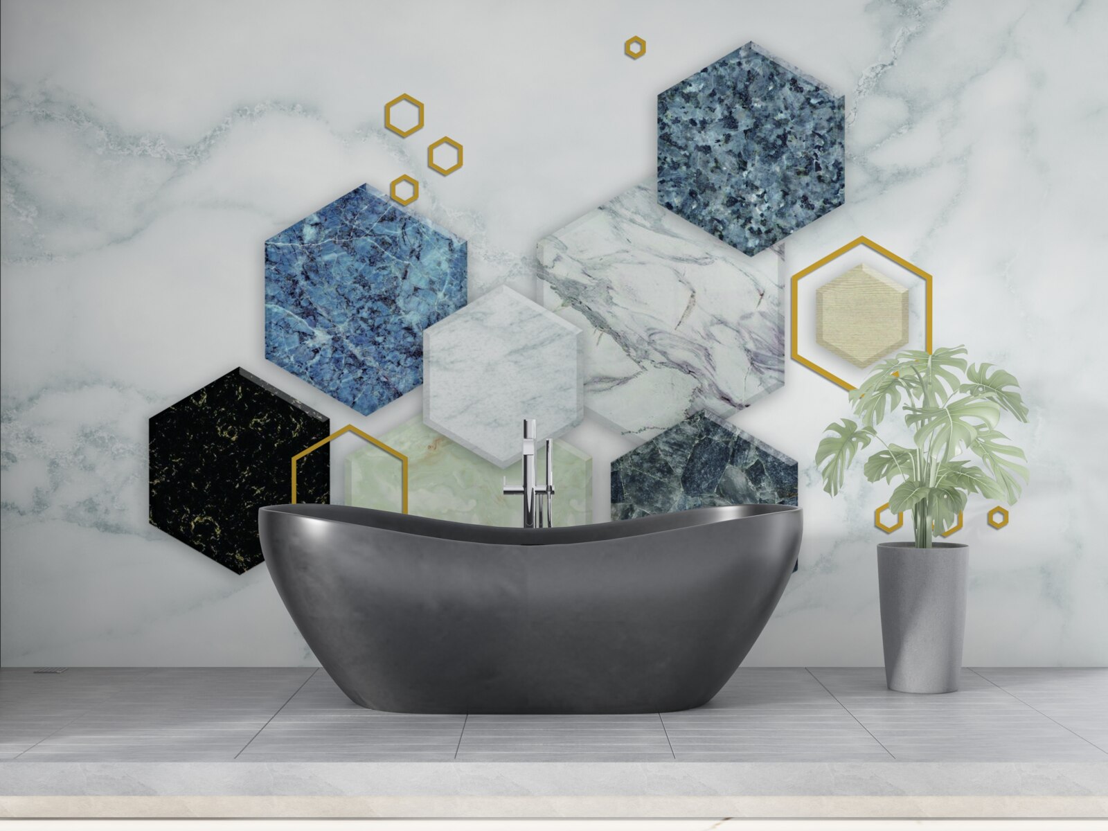 Fototapeta pięciokątne mozaiki na tle białego marmuru