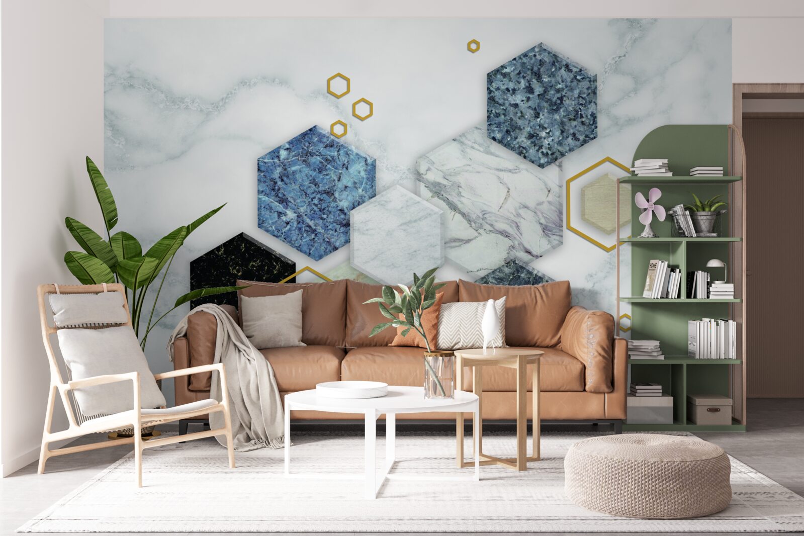 Fototapeta pięciokątne mozaiki na tle białego marmuru