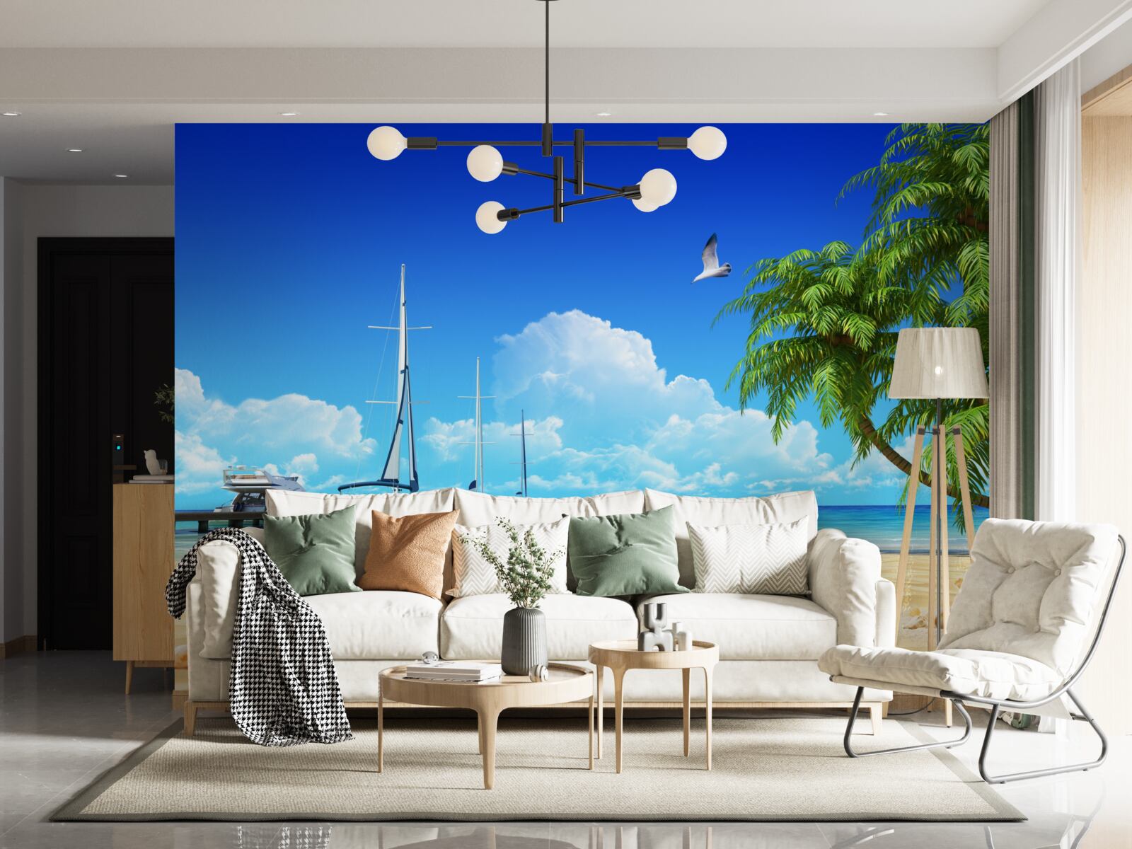 Fototapeta na molo na piaszczystym brzegu stoją łodzie