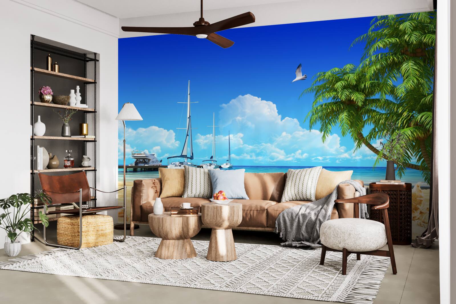 Fototapeta na molo na piaszczystym brzegu stoją łodzie