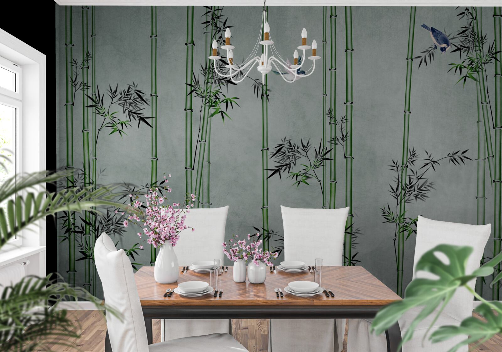 Fototapeta bambusowy las spowija mgła