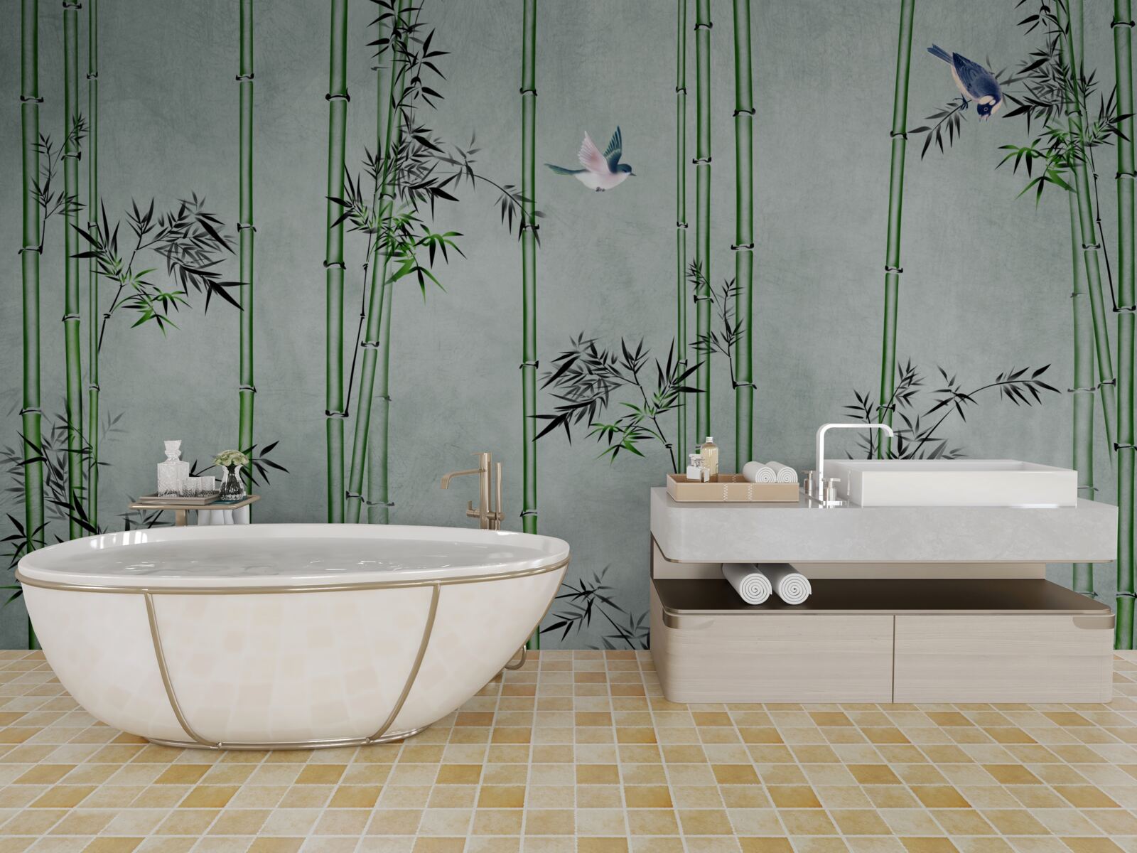 Fototapeta bambusowy las spowija mgła