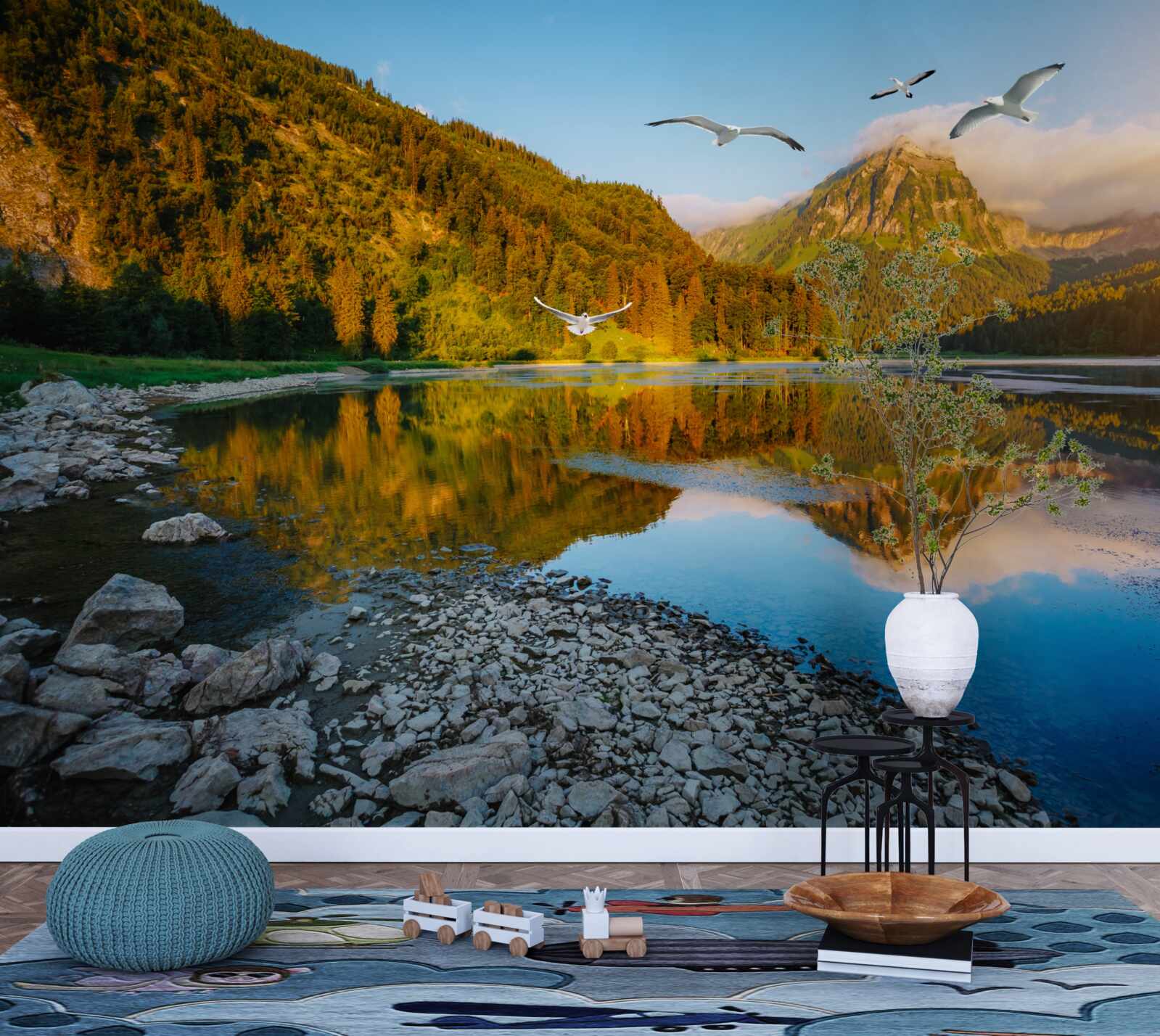 Fototapeta ptaki latające nad wodami górskimi