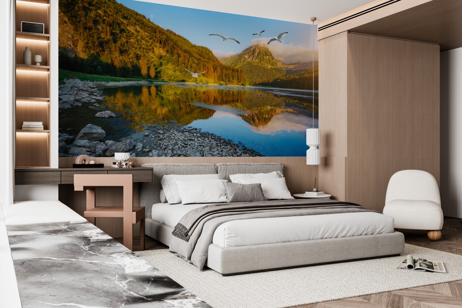 Fototapeta ptaki latające nad wodami górskimi