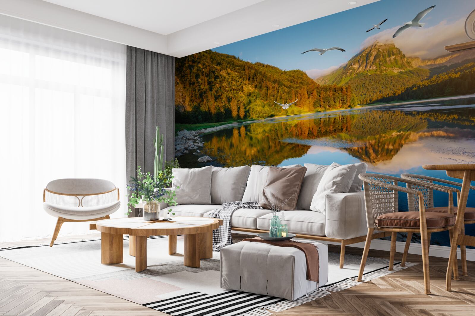 Fototapeta ptaki latające nad wodami górskimi