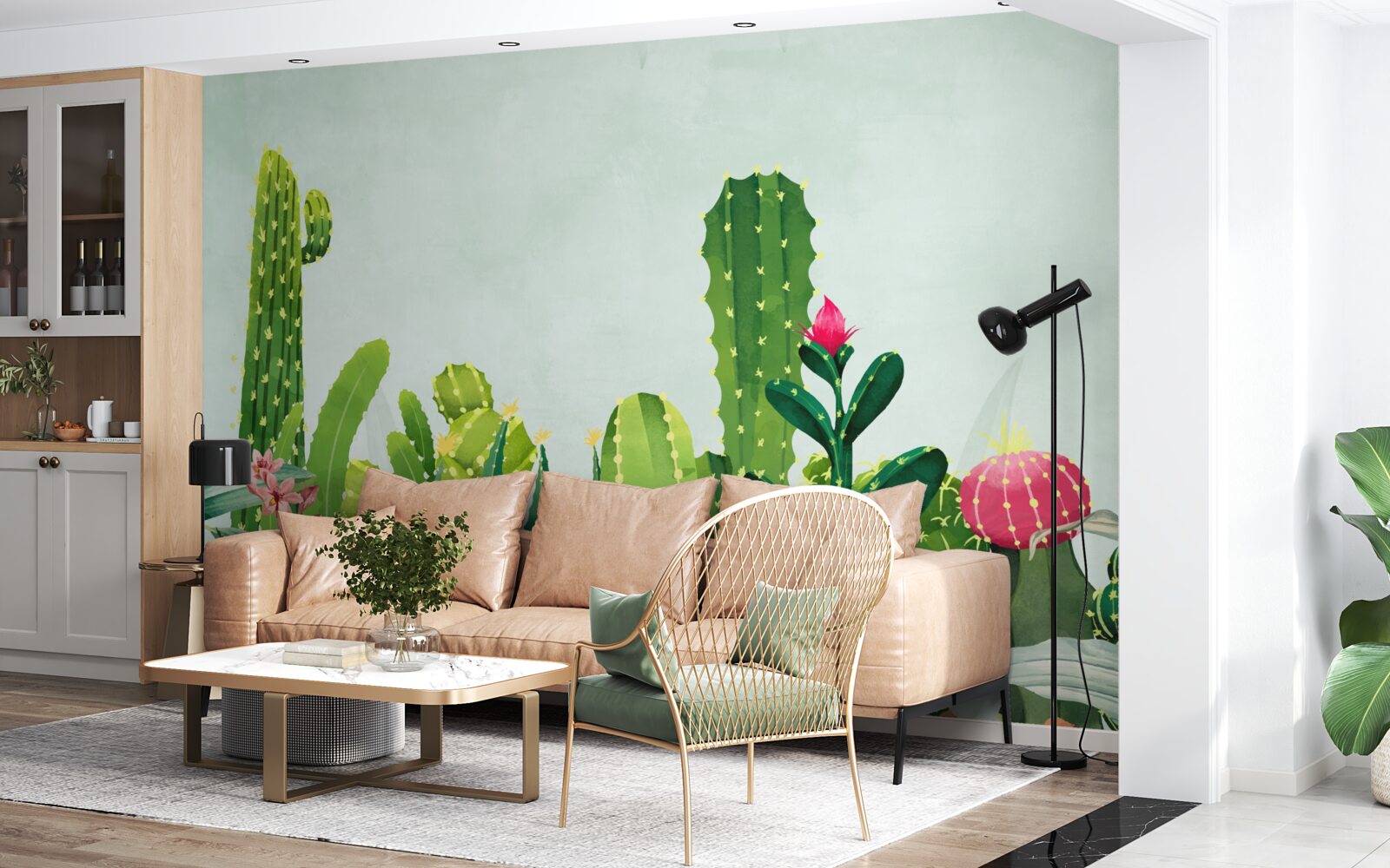 Fototapeta błękitne niebo z ramką kaktusów